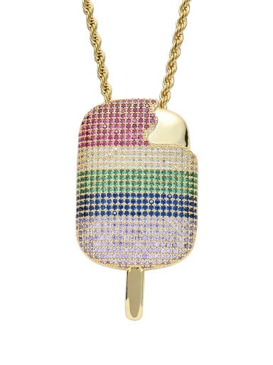 Gold+ chain Brass Cubic Zirconia Multi Color Ice cream Hip Hop Necklace