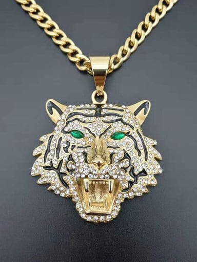 Titanium Rhinestone Tiger Hip Hop Necklace For Men