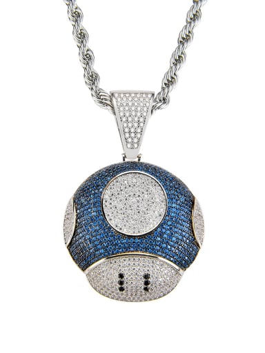 Blue (including chain) Brass Cubic Zirconia Round Hip Hop Necklace