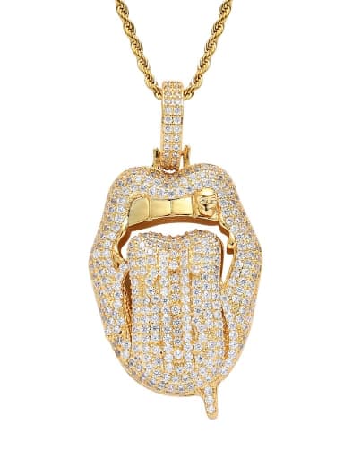 Brass Cubic Zirconia Mouth Hip Hop Necklace