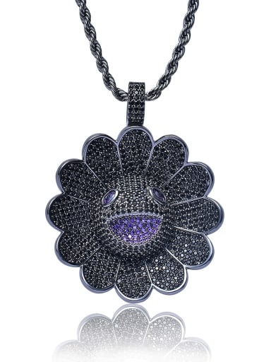 Black flower+ chain Brass Cubic Zirconia Flower Hip Hop Necklace