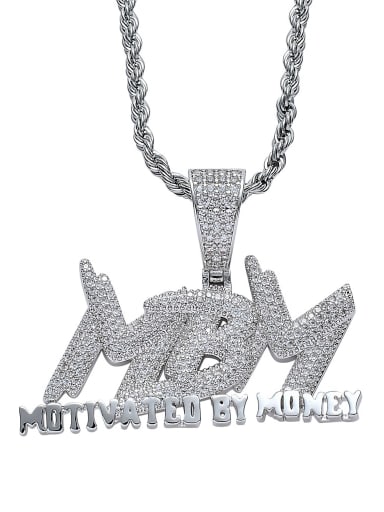 steel color+ stainless steel chain Brass Cubic Zirconia Letter Hip Hop Initials Necklace