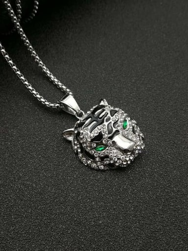 Silver Necklace Titanium Rhinestone Tiger Dainty Necklace For Men