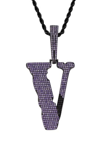 Purple +twist chain Brass Cubic Zirconia Multi Color Letter Hip Hop Initials Necklace