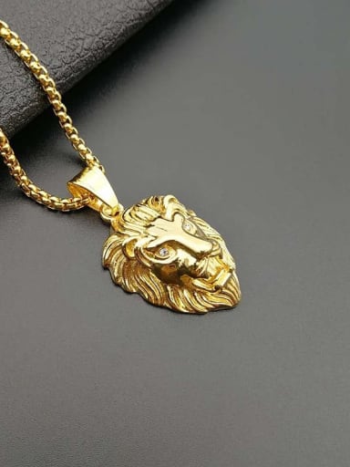 Small gold Necklace Titanium Rhinestone Lion Hip Hop Necklace For Men