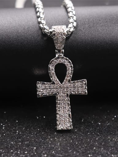 Brass Rhinestone Cross Vintage Regligious pendant Necklace