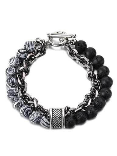 Titanium Steel Obsidian Geometric Hip Hop Beaded Bracelet