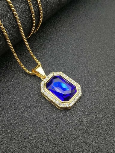 Blue glass stone necklace Titanium Glass Stone Rectangle Hip Hop Necklace For Men