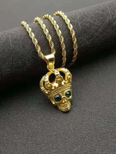 Gold Titanium Steel Rhinestone Skull Vintage Necklace For Men