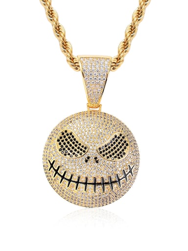 Golden+ chain Brass Cubic Zirconia Round Skull Hip Hop Necklace