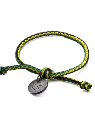 Dark green yellow black rope Titanium Steel Bowknot Hip Hop Woven Bracelet