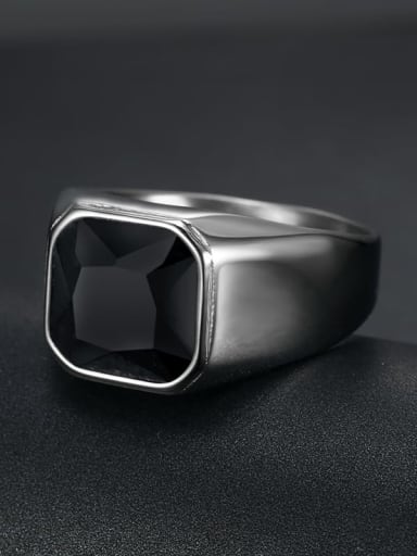 Titanium Glass Stone Geometric Vintage Solitaire Ring