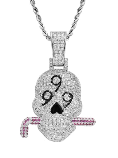 steel color+ stainless steel twist chain Brass Cubic Zirconia Skull Hip Hop Necklace