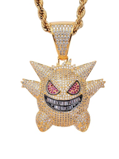 Gold +stainless steel chain Brass Cubic Zirconia Geng Ghost Hip Hop Necklace