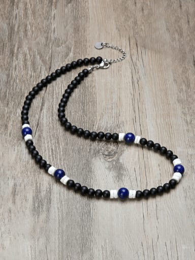 2 45cm Stainless steel Natural Stone Geometric Bohemia Beaded Necklace