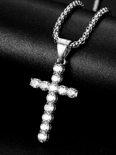 Silver Necklace Titanium Rhinestone Cross Classic Regligious Necklace For Men