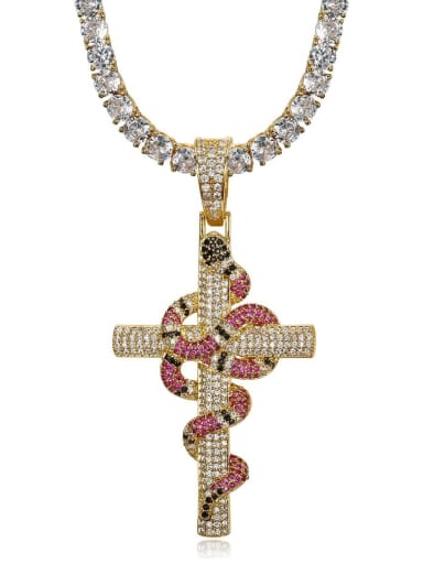 Brass Cubic Zirconia Cross Vintage Regligious Necklace For Men