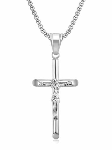 Silver Necklace Titanium Rhinestone Cross Hip Hop Necklace For Men