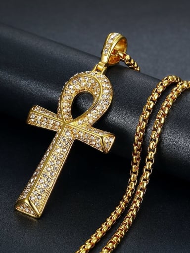 Titanium Rhinestone Key Hip Hop  Necklace For Men
