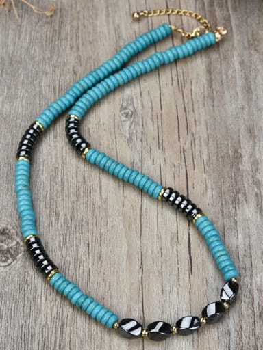 Lake Blue Stainless Steel Coconut Shell Black Gallstone Personality Trend Necklace