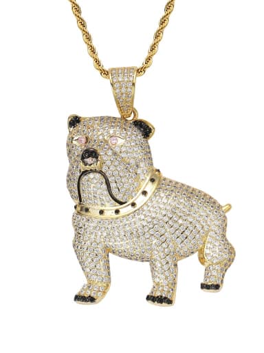 Gold+ stainless steel twist chain Brass Cubic Zirconia Dog Hip Hop Necklace