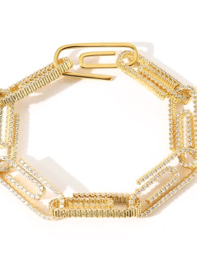 Gold 8inch Brass Cubic Zirconia Geometric Hip Hop Bracelet