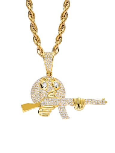 Gold +twist chain Brass Cubic Zirconia Cartoon emoji holding gun Hip Hop Necklace