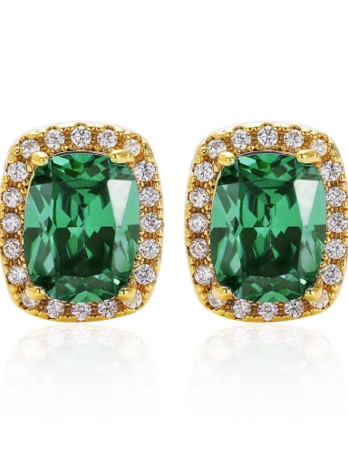 emerald Brass Cubic Zirconia Geometric Trend Stud Earring