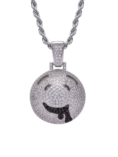 steel color+ Chain Brass Cubic Zirconia Cartoon drooling expression Hip Hop Necklace