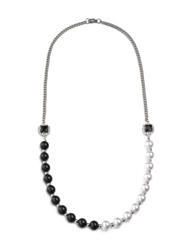 Titanium Steel Imitation Pearl Irregular Hip Hop Long Strand Necklace