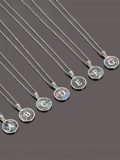 Stainless steel Shell Letter Minimalist  Round Pendant Necklace