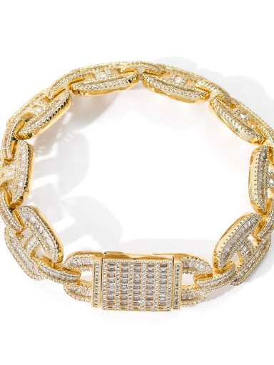 Gold 8inch Brass Cubic Zirconia Geometric Hip Hop Link Bracelet