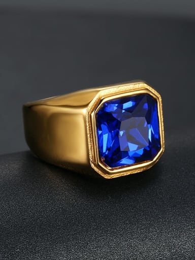 Titanium Glass Stone Geometric Vintage Solitaire Ring