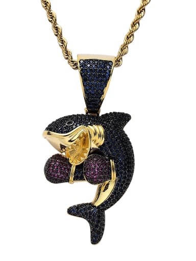 Golden +chain Brass Cubic Zirconia Dolphin Hip Hop Necklace