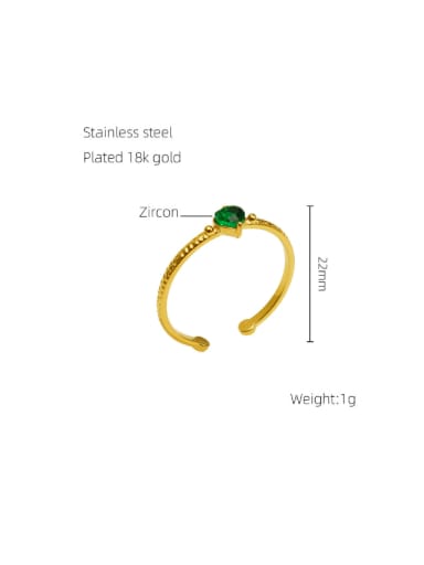 Green Stainless steel Cubic Zirconia Heart Minimalist Band Ring