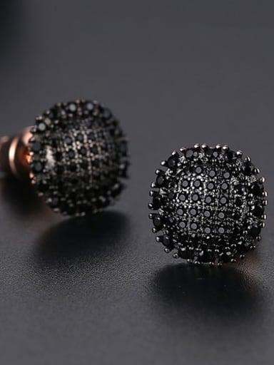 Black t04g19 Copper Cubic Zirconia Geometric Hip Hop Stud Earring