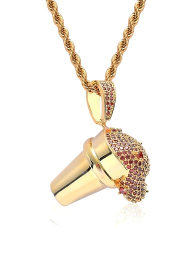 Golden red +chain Brass Cubic Zirconia Ice Cream Hip Hop Necklace
