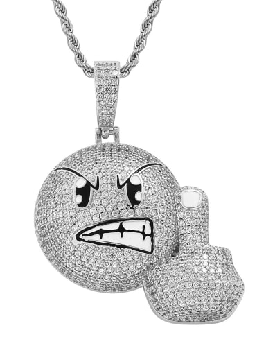 steel color+ Chain Brass Cubic Zirconia angry expression Hip Hop Necklace