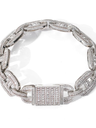Platinum 7inch Brass Cubic Zirconia Geometric Hip Hop Link Bracelet