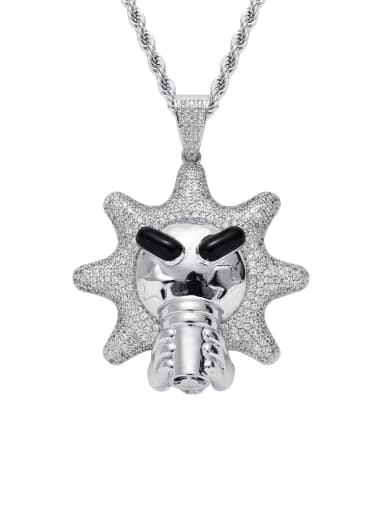 steel color+ Chain Brass Cubic Zirconia Sun Hip Hop Necklace