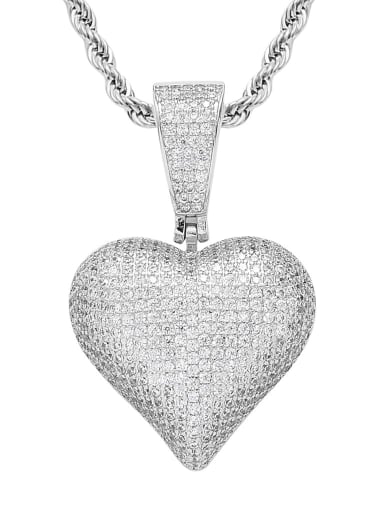 steel color+ Chain Brass Cubic Zirconia Heart Hip Hop Necklace