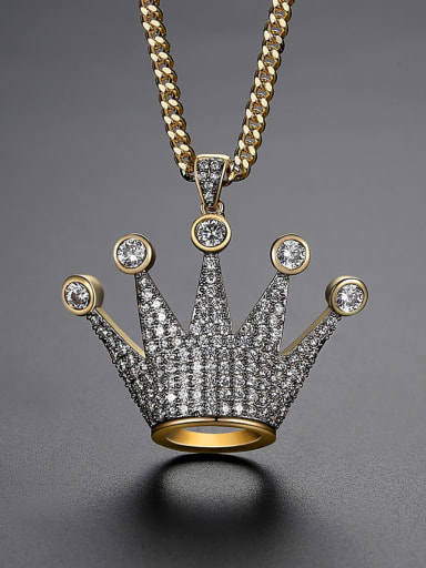 Brass Cubic Zirconia Crown Hip Hop Necklace