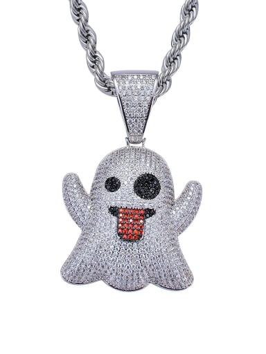 steel color +Chain Brass Cubic Zirconia Ghost Hip Hop Necklace