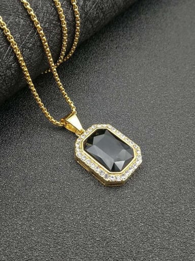 Black glass stone necklace Titanium Glass Stone Rectangle Hip Hop Necklace For Men