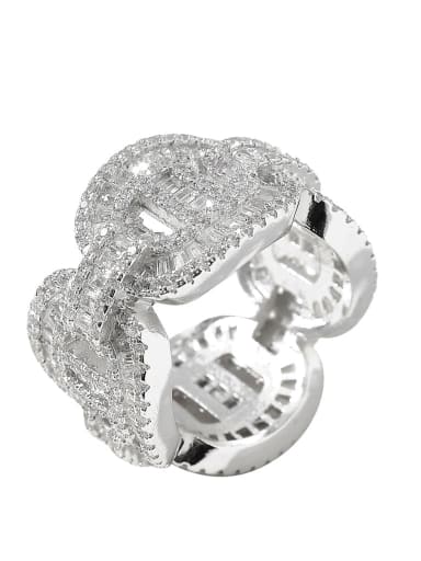 Steel color Brass Cubic Zirconia Geometric Hip Hop Band Ring