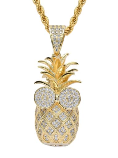 Gold+ stainless steel chain Brass Cubic Zirconia Pineapple Trend Necklace