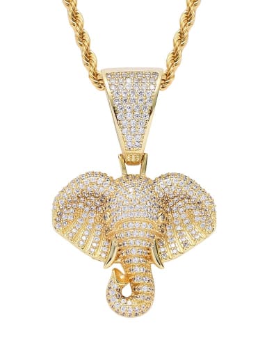 Golden +chain Brass Cubic Zirconia Elephant Hip Hop Necklace