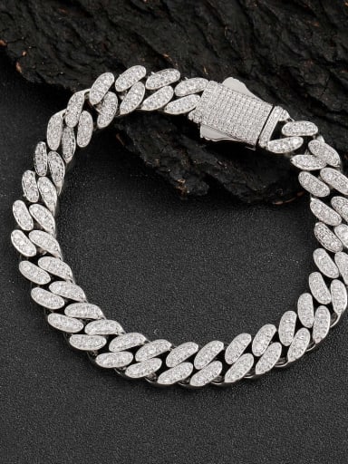 Steel 8inch (bracelet) Brass Cubic Zirconia Hip Hop Geometric  Bracelet and Necklace Set