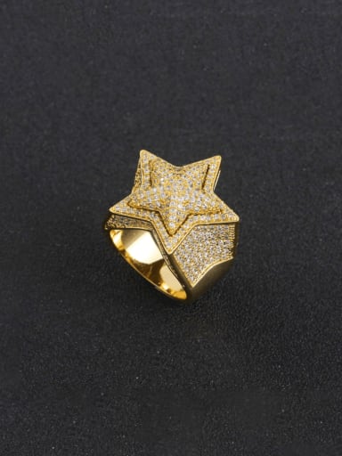 golden Brass Cubic Zirconia Pentagram Vintage Band Ring
