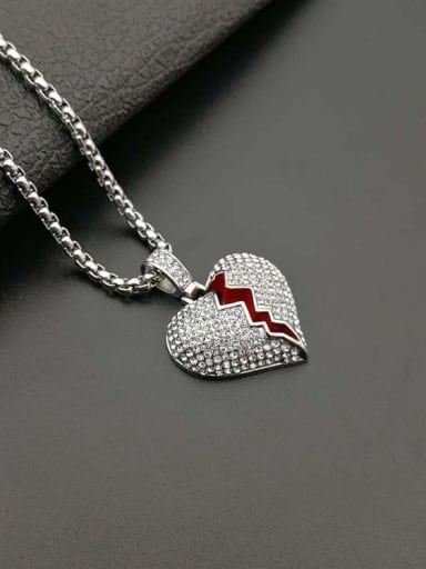 Silver Necklace Titanium Rhinestone Heart Hip Hop Necklace For Men